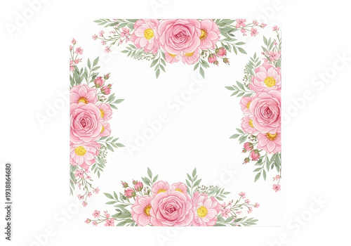 Pink Rose Floral Frame Eleg...