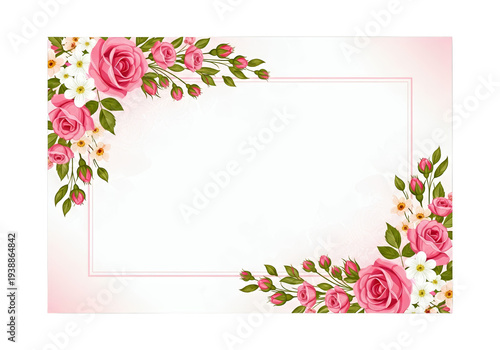 Pink Roses Floral Border De...