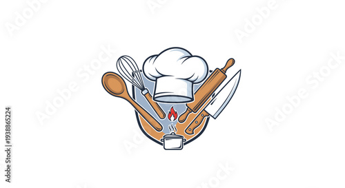 Chef Hat and Cooking Utensils Illustration.