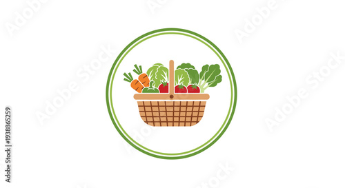 Colorful Vegetables in Wicker Basket Icon.