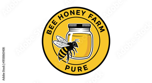Honey Jar with Bee Illustration Logo.