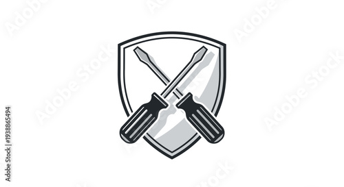 Screwdrivers Crossed Inside Shield Emblem Logo.