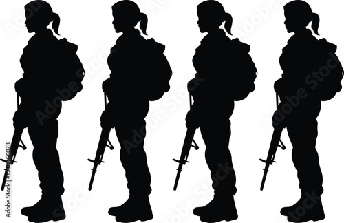 PrintSoldier silhouettes, military formation illustration, armed forces figures, rifle carrying troops, army