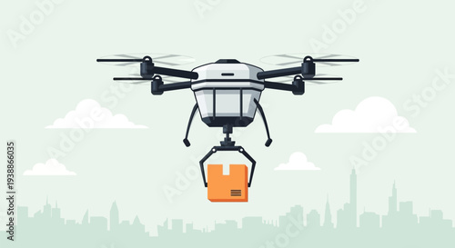 Drone Delivering Package in Flight.
