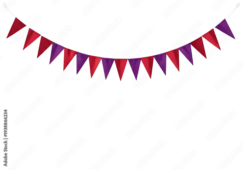 Fototapeta premium Red Purple Bunting Flags Transparent Background Party Decoration