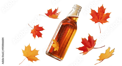 Wallpaper Mural Refreshing Amber Beer Bottle with Autumn Maple Leaves Isolated Torontodigital.ca