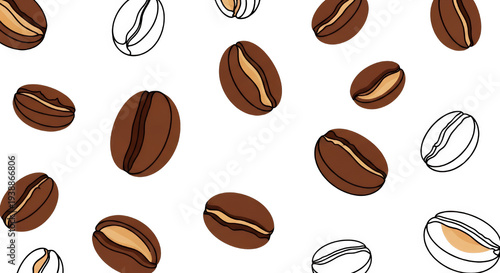 Wallpaper Mural Scattered Coffee Beans Pattern Isolated Transparent Background Brown Torontodigital.ca
