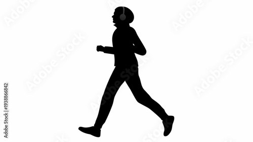 Silhouette of person jogging while wearing headphones
