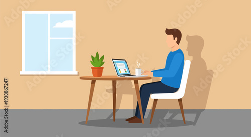 Man Sitting at Desk with Laptop.