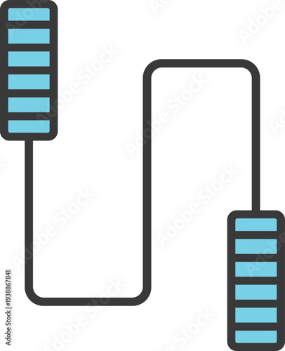 Modern vector illustration of a jump rope with blue handles. Professional fitness equipment icon for cardio workouts, gym training, and healthy lifestyle themes.