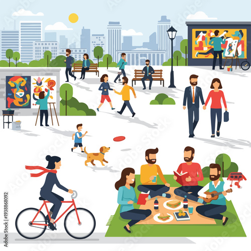 A vibrant park scene with people enjoying various activities (1)