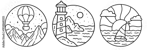 drawing illustration beach holiday patch badge design