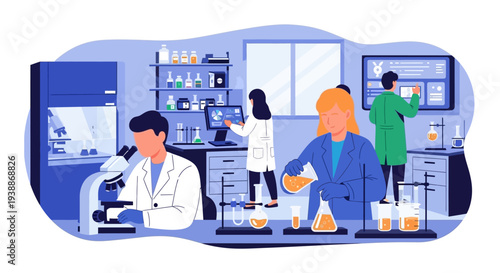Scientists Working Together in Laboratory Setting.