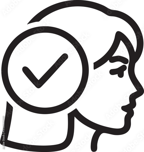 Verified identity concept with woman profile and check mark icon for account authentication.