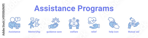 Assistance Programs Icon Banner and Collection