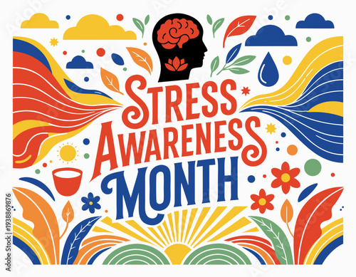 Mental Health and Stress Relief Vector, Stress Awareness Month Illustration