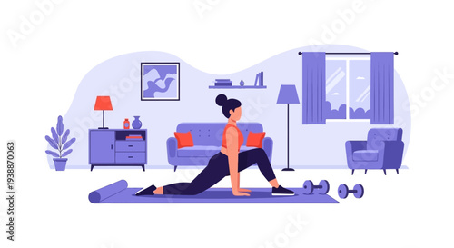 Woman Doing Yoga in Living Room.