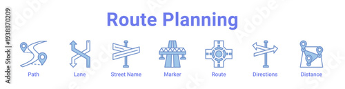 -Route Planning Icon Banner and Collection