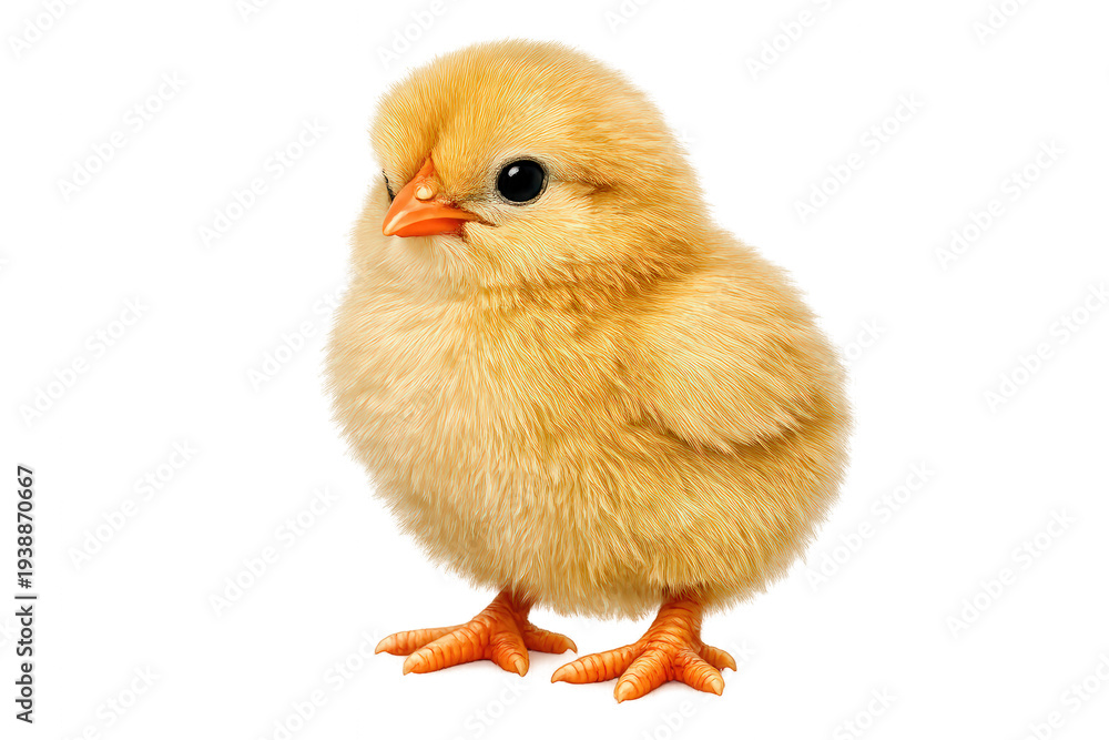 Fototapeta premium Yellow baby chick standing, symbolizing new life, innocence, spring, and easter holidays on transparent background