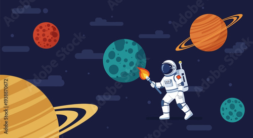 Astronaut in Space Suit Exploring Planets.