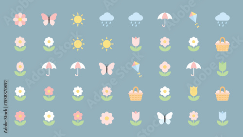 Spring icons collection set on plain background