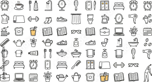 Daily life objects and items in outline style
