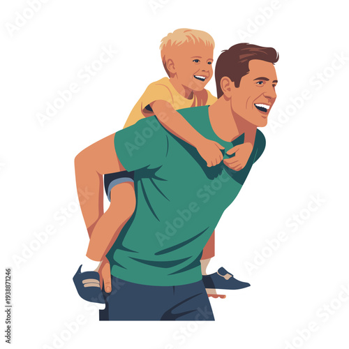 Happy father carrying son on his shoulders
