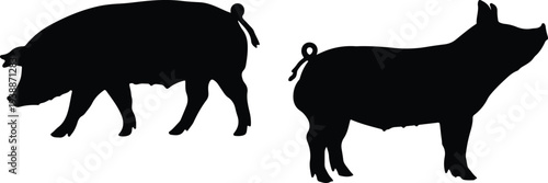 Two black silhouette pigs standing in profile, one facing left and the other facing right, on a white background.