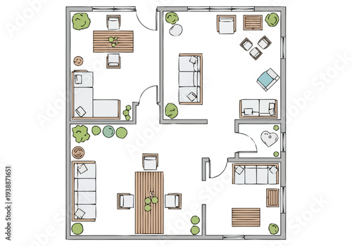 Visualizing Interior Design Layout Options For A Modern Apartment Floor Plan Showing Furniture Arrangement And Space Planning With Artistic