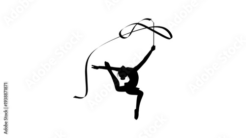 Silhouette of Rhythmic Gymnast with Ribbon