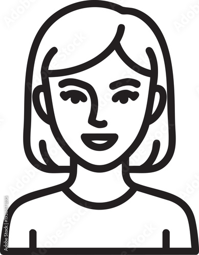 Friendly woman with short hair and a warm smile line art icon, perfect for diverse user representation.