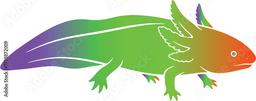 Rainbow Gradient Axolotl Vector Illustration, Colorful Mexican Walking Fish Icon