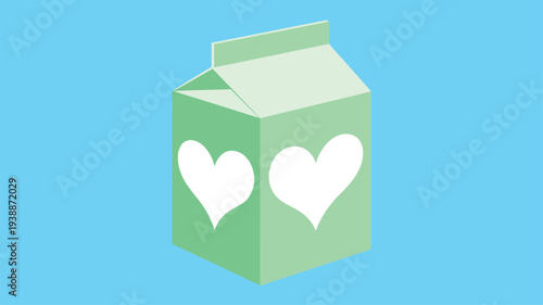 Green milk carton with hearts