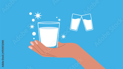 Hand holding milk glass healthy toast