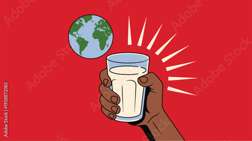 Hand holding milk glass Earth