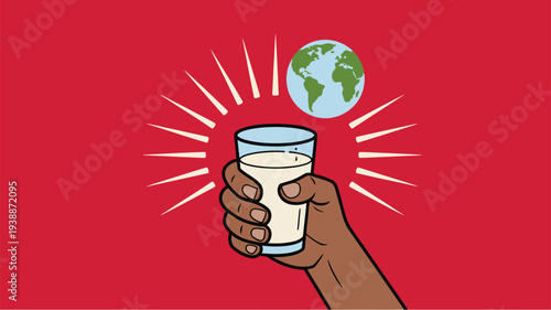Hand holding milk globe red