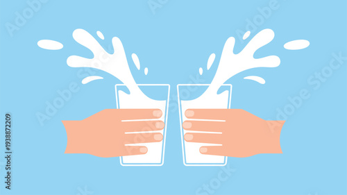 Hands Clinking Milk Glasses Cheerful