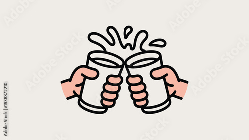Hands clinking glasses outline drawing