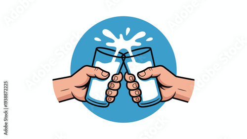 Hands clinking milk glasses cheers