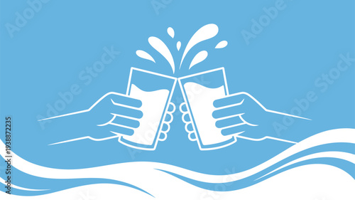 Hands clinking milk glasses splash vector