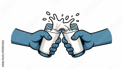Hands clinking milk glasses splash