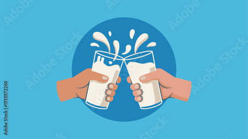 Hands clinking milk glasses