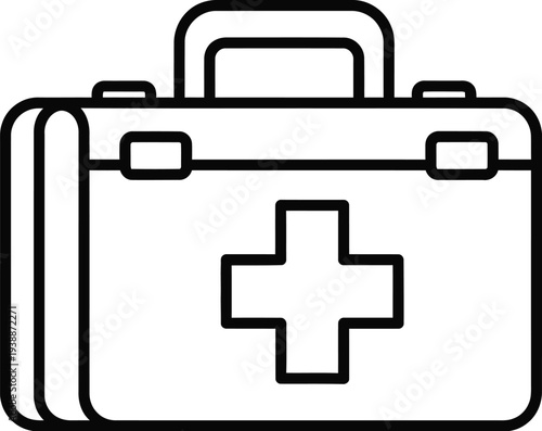 Line art illustration of a first aid kit icon representing medical emergencies, health, safety, and urgent care services.