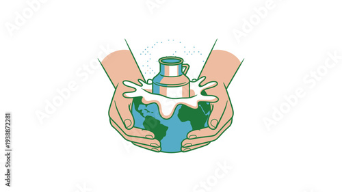 Hands holding Earth milk can