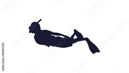 Silhouette of Scuba Diver or Snorkeler on a white background