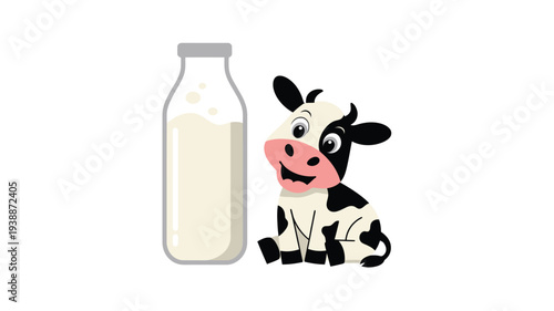 Happy calf milk bottle cartoon