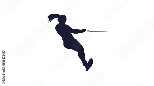Silhouette of Woman Water Skiing on a white background