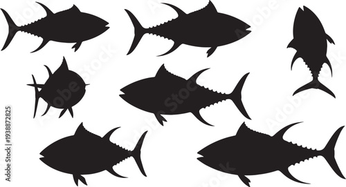 Tuna Fish Silhouettes Vector Collection Set