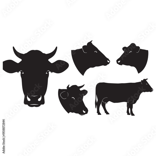Cow Cattle Bull Silhouettes Vector Set