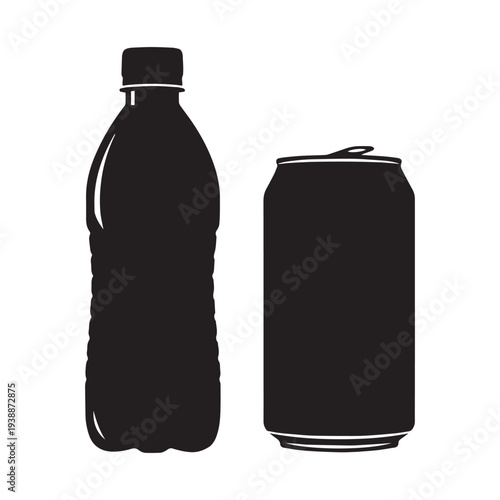 Beverage Bottle Can Silhouettes Vector Set